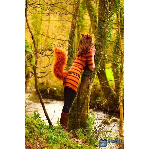 🆕 Women Black Faux Fur Wolf Fox Tail Clip Ears Kit Halloween Animal Costume Set - Picture 5 of 7